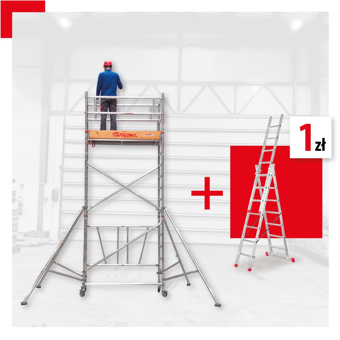 Wieża jezdna Faraone Compact Wieża jezdna Faraone 75x160 cm min. Compact XS ABC + za 1 zł drabina wielofunkcyjna 3-elementowa AK225.3, AK250.3 lub AK280.3
