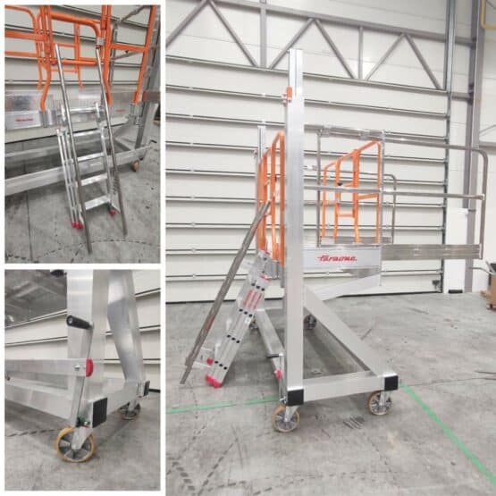 Podest o regulowanej wysokości z drabiną przystawną trzyelementową