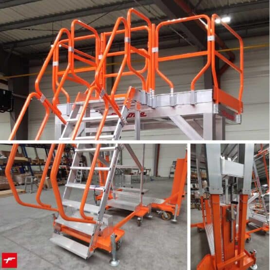 Podest z regulacją wysokości Faraone Spec PK143 Faraone - podwójne koła, platforma z ryflowanej, antypoślizgowej blachy.