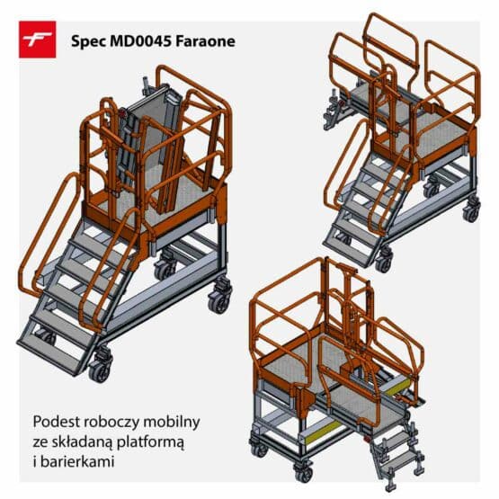 SPEC MD0045 Faraone - podest mobilny roboczy ze składaną platformą i barierkami