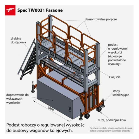 Podest do budowy wagonów kolejowych Spec TW0031 Faraone z regulowaną wysokością