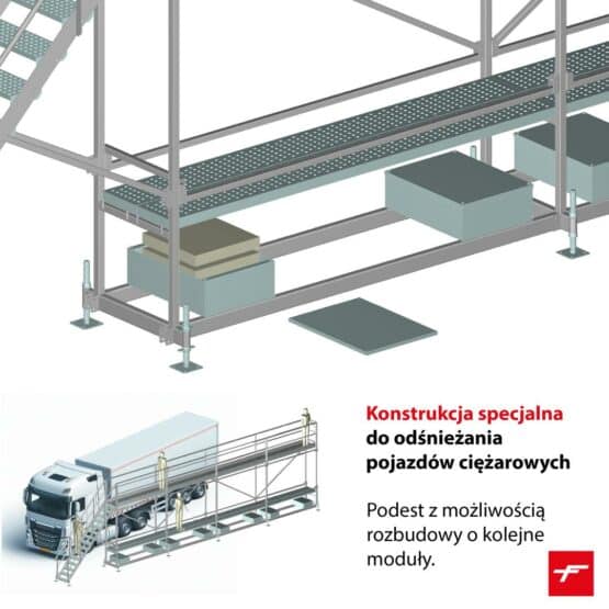 Podest do odśnieżania pojazdów ciężarowych, wielkogabarytowych - konstrukcja specjalna Faraone Poland