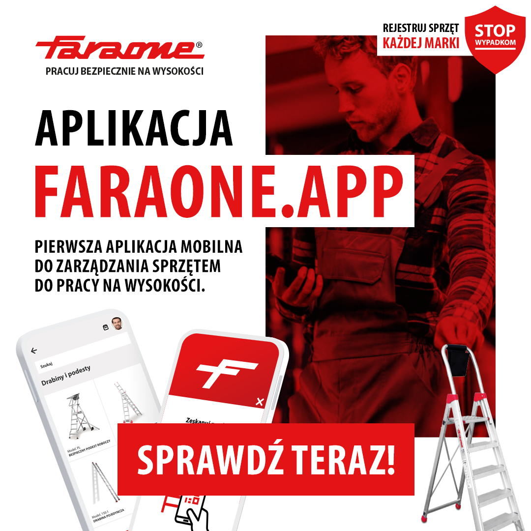 Aplikacja mobilna Faraone APP do zarządzania sprzętem do pracy na wysokości