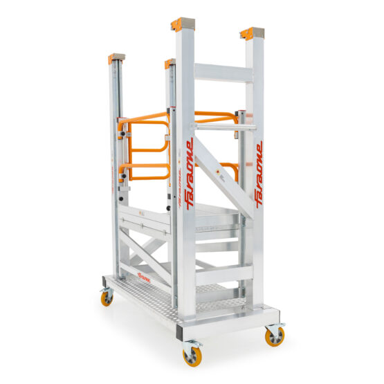 Podest o regulowanej wysokości - niezawodny system ręczny ze wspomaganiem; przeciwwaga schowana wewnątrz konstrukcji