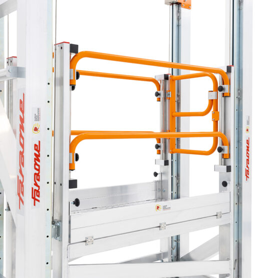 Podest o regulowanej wysokości - niezawodny system ręczny ze wspomaganiem; przeciwwaga schowana wewnątrz konstrukcji