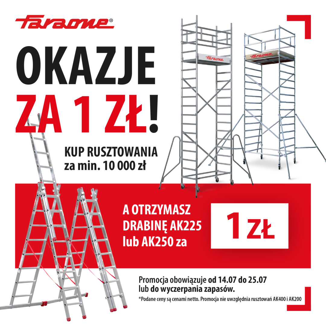 Okazje za 1 zł Faraone - rusztowania Faraone + drabina AK