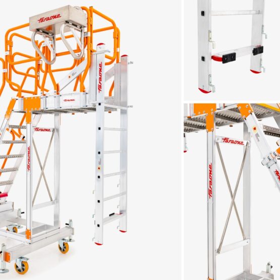Platforma robocza z balkonem i opuszczana drabina