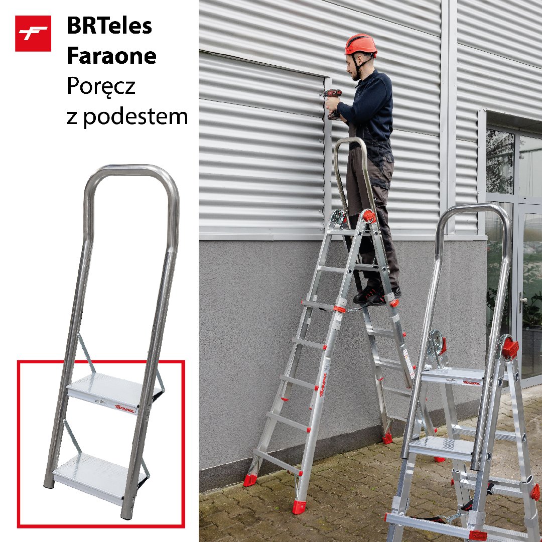 Drabina Super Teles z poręczą 60 cm i dwoma stopniami o głębokości aż 15 cm.