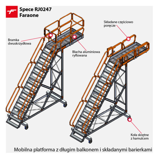 Mobilna platforma z długim balkonem i składanymi barierkami RJ0247 Faraone