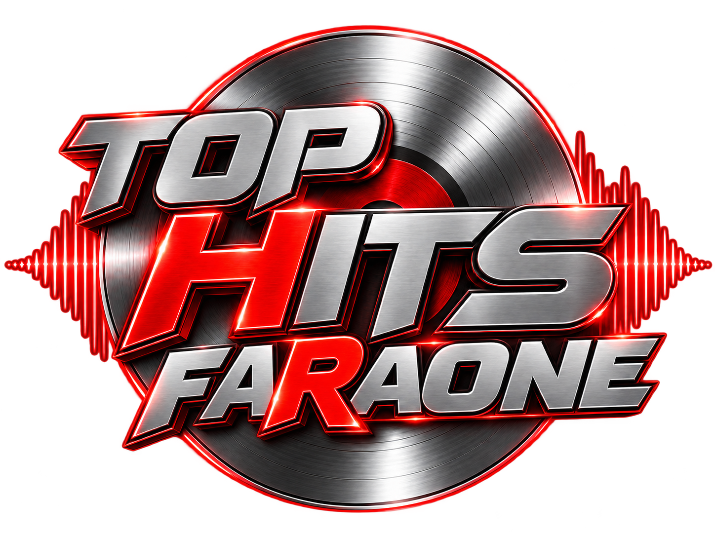 Znak kampanii TOP HITS FARAONE z aluminiową płytą i czerwonymi literami HR